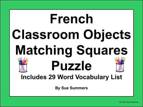 French Class Objects 4 x 4 Matching Squares Puzzle