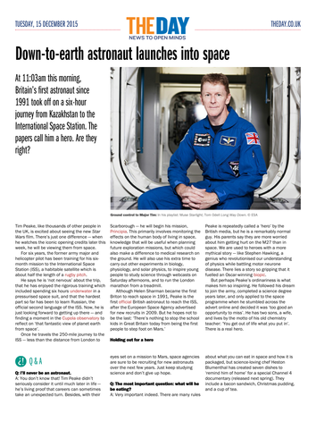 News written for schools: Down-to-earth astronaut launches into space