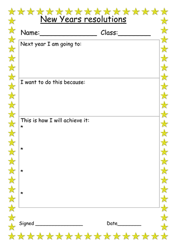 new years resolution and action plan worksheet