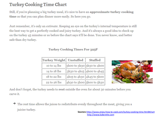 Christmas - Conversion Graph - Turkey Cooking Times