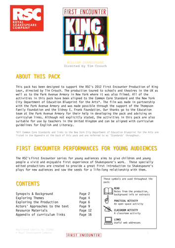 First Encounters: King Lear (2012) Teacher Pack
