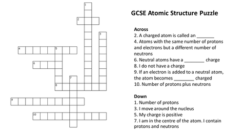 Atomic Structure Crossword Puzzle (With Answers)
