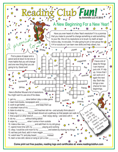 Happy New Year Resolutions Crossword Puzzle