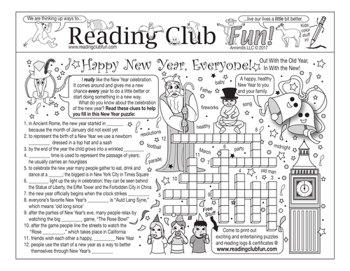 Bundle: Happy New Year Two-Page Activity Set and Crossword Puzzle