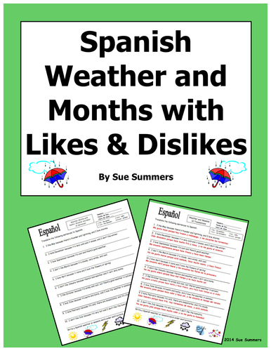 Spanish Weather, Months, and Seasons with Likes and Dislikes 10 Translations