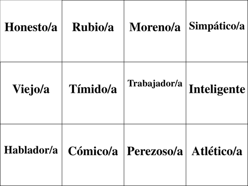 Spanish Adjectives Flash Cards - Student Printable - Adjetivos