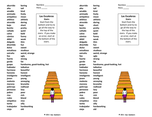 Spanish Adjectives Escaleras - Partner Oral Activity