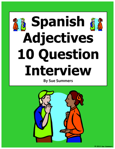 Spanish Adjectives Interview and Substitute Activity - 10 Questions