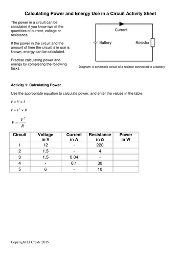 Calculation of Electrical Power (Complete lesson resources)