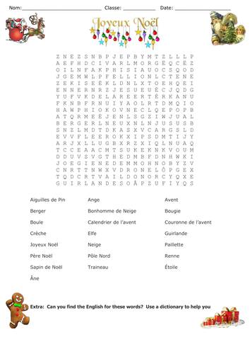 French:  Christmas Wordsearch
