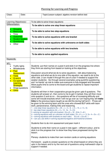 solving linear equations differentiated lesson with worksheets and plan 