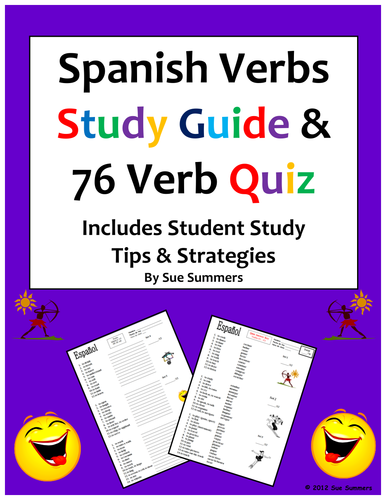 Spanish Verbs Quiz, Study Guide and Study Tips - 76 -AR/ER/IR Verbs