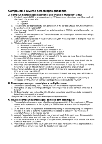 Compound Reverse Percentage Questions Teaching Resources