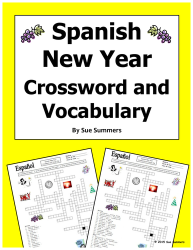 Spanish New Year Crossword Puzzle Worksheet and Vocabulary