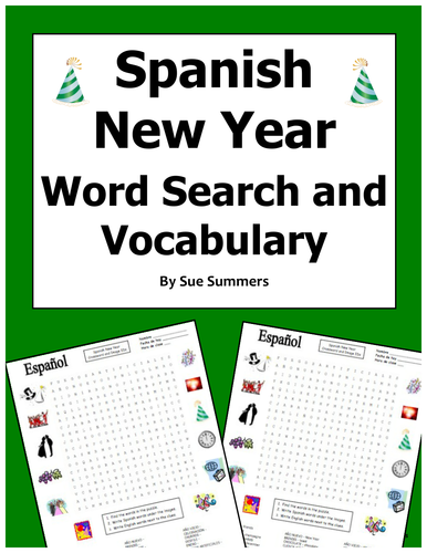Spanish New Year Word Search Puzzle Worksheet and Vocabulary