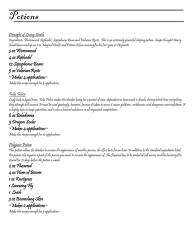 Recipe conversion and proportion - Harry Potter Potions (worksheet)