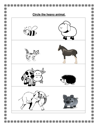 Circle the heavy animal. Circle the light animal. | Teaching Resources