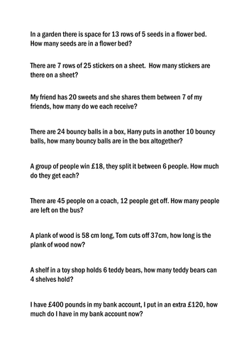 Division planning and mixed word problems Y3 