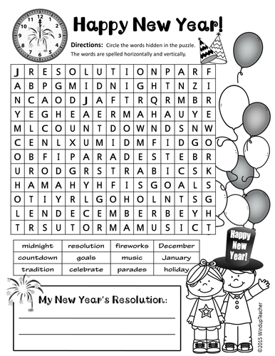 Happy New Year Word Search - 2 levels