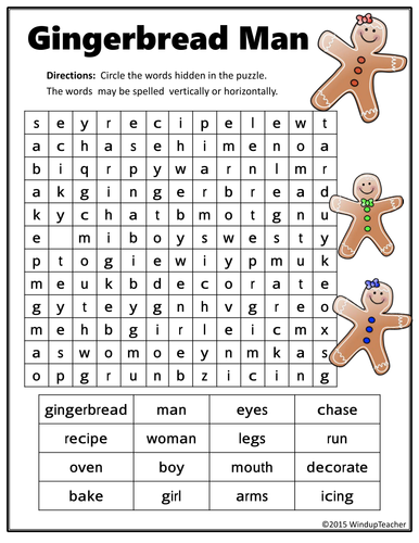 Gingerbread Man Word Search - Easy by WindupTeacher - Teaching ...