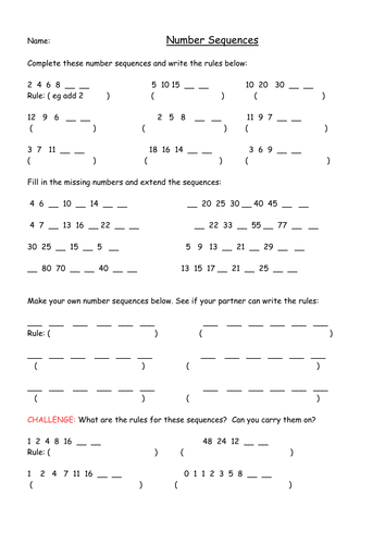 Number Sequences Year2/3 Differentiated Worksheets by megaalex66