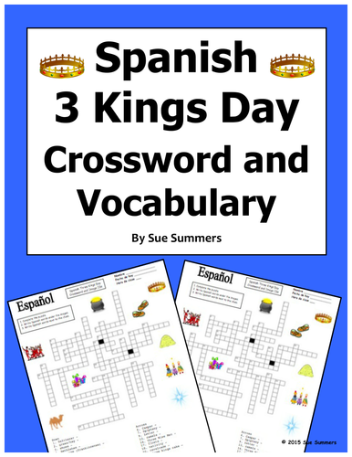 Spanish Three Kings Day Crossword Puzzle Worksheet and Vocabulary