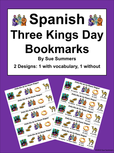 Spanish Three Kings Day Bookmarks - With & Without Vocabulary Words