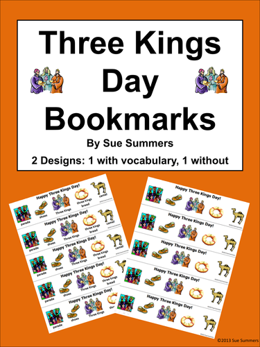 Three Kings Day Bookmarks in English - With and Without Vocabulary Words