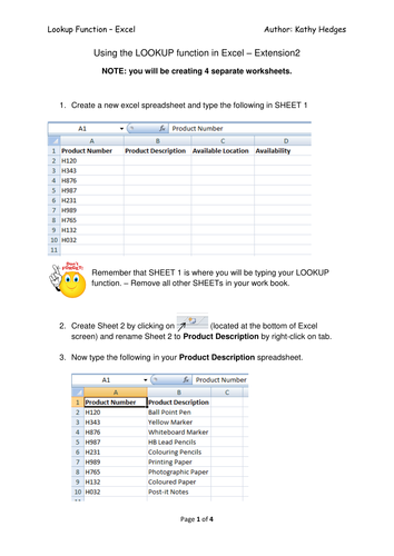 Excel LookUp Function - Extension worksheet (Functional Skills ICT)