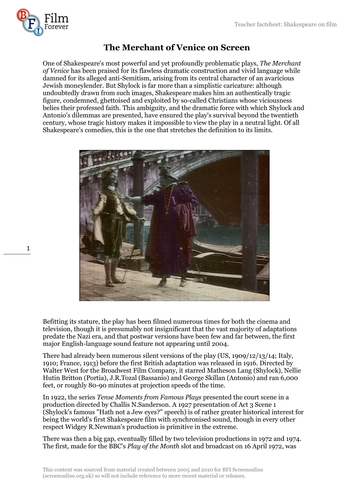 Shakespeare on screen: The Merchant of Venice