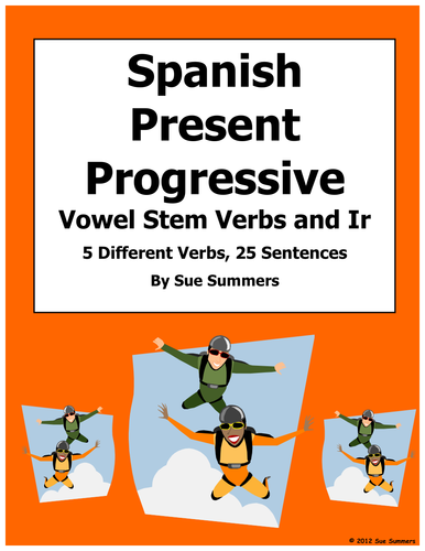 Spanish Present Progressive Vowel Stem Verb Translations Worksheet