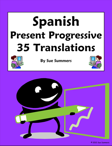 Spanish Present Progressive 35 Spanish to English Translations Worksheet