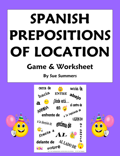 Spanish Prepositions Flyswatter Game and Worksheet