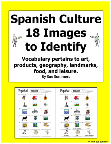 Spanish Culture 18 Image IDs Worksheet and Vocabulary List