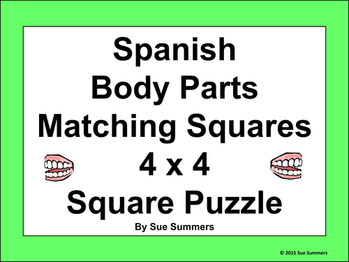 Spanish Body Parts 4 X 4 Matching Squares Puzzle El Cuerpo Teaching 0637