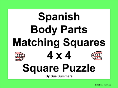 Spanish Body Parts 4 x 4 Matching Squares Puzzle - El Cuerpo