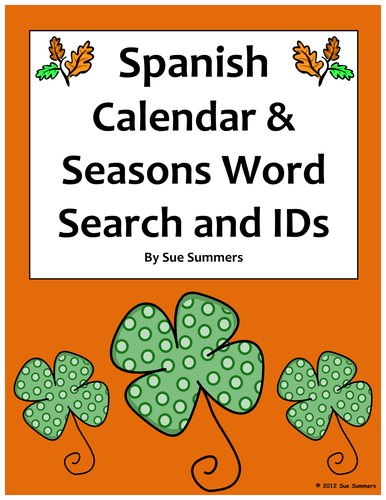 Spanish Calendar & Seasons Word Search & IDs - Calendario