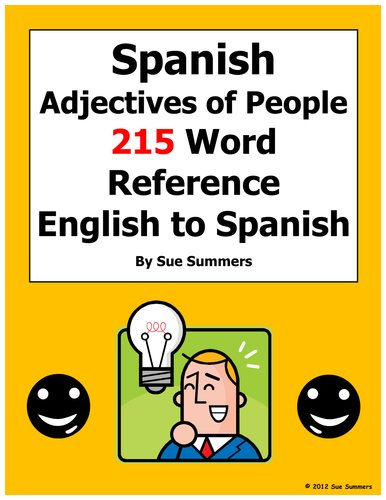 Spanish Adjectives of People Reference - English to Spanish 215 Words