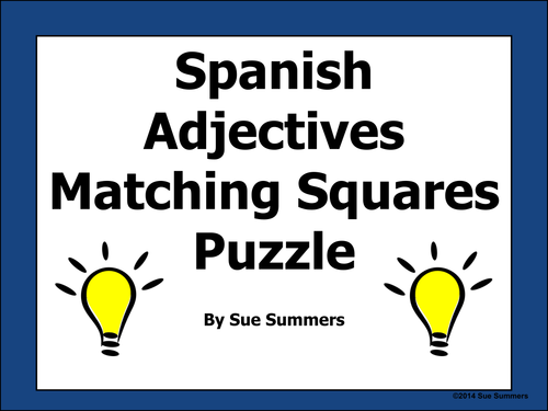 Spanish Adjectives of People Matching Squares Puzzle - Adjetivos