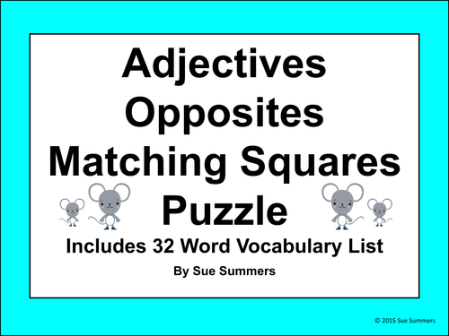 Opposites Vocabulary 4 x 4 Matching Squares Puzzle