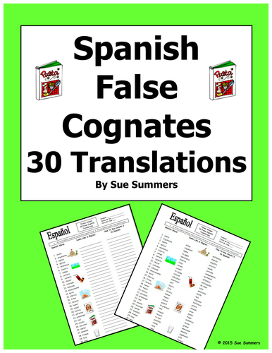 Spanish 30 False Cognates Translations and Image IDs Worksheet
