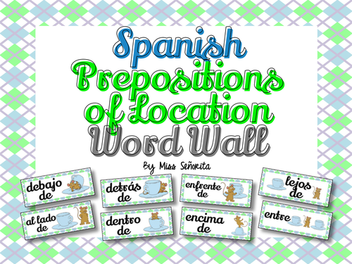 Spanish Prepositions Of Location Word Wall Bulletin Board Set