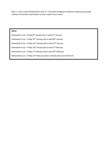 Year 11 homework booklet image