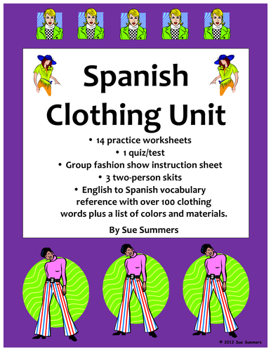 Spanish Clothing Unit - Vocabulary, Skits, and Worksheets - 42 Pages