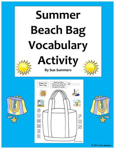 Summer Beach Bag Sketch and Label Vocabulary Activity - English