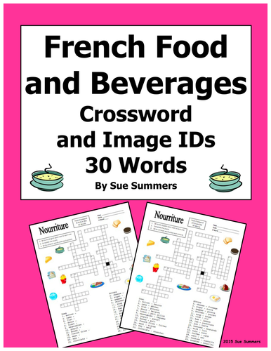 French Food and Beverages Crossword Puzzle, Image IDs, and Vocabulary