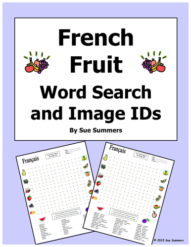French Fruit Word Search Puzzle, Image IDs, and Vocabulary