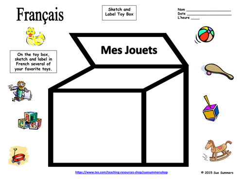 French Toy Box Sketch and Label Activity with Vocabulary List