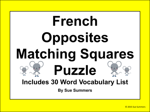 French Opposites 4 x 4 Matching Squares Puzzle