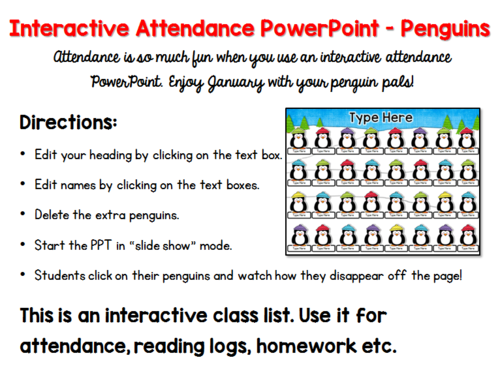 Interactive Attendance PowerPoint (Penguins)
